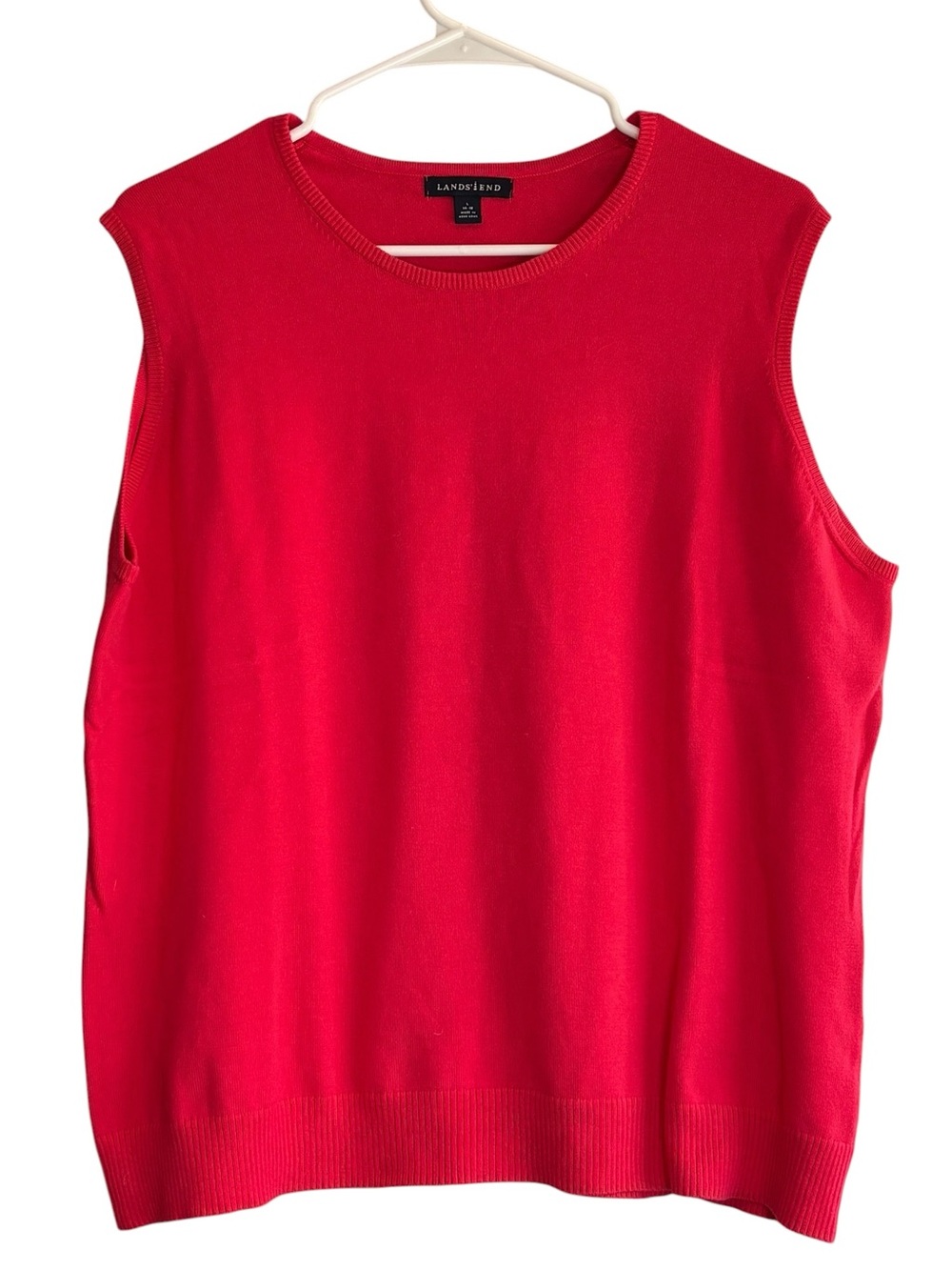 Lands’ End Red Sleeveless Sweater Size Large 14-16 Classic Knit Tank Top